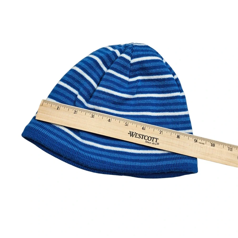 L.L.Bean Womens Blue White Striped Fleece Lined Beanie Hat OSFA Outdoors Granola